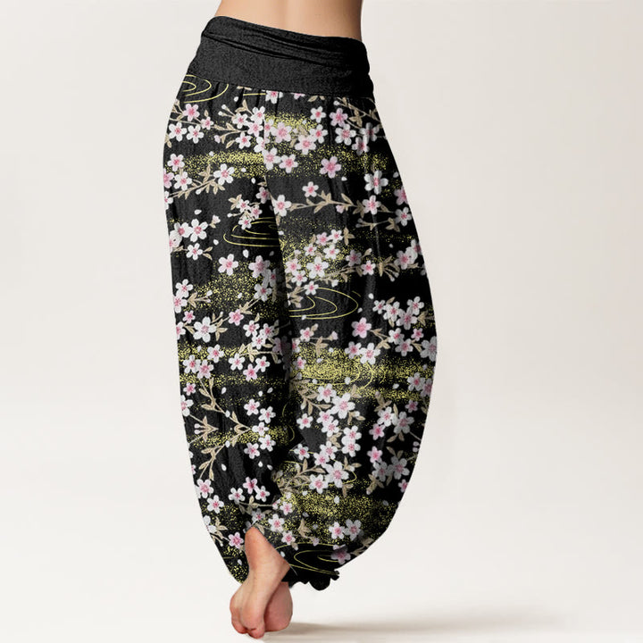 Pantalones harén informales con estampado de agua y flores de cerezo de Buddha Stones para mujer, cintura elástica - image 9
