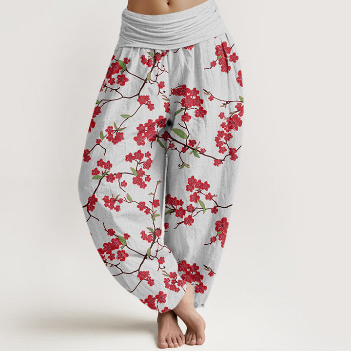 Pantalones harén con cintura elástica para mujer con estampado de flor de melocotón rojo y Buddha Stones - Gainsboro - US22，UK/AU26，EU54 (6XL) - image 5