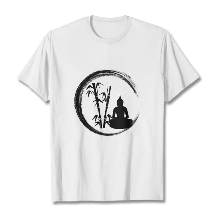 Camiseta con estatua de Buddha Stones Zen de Buda sentado y meditación de bambú - Blanco - 2XL - image 6
