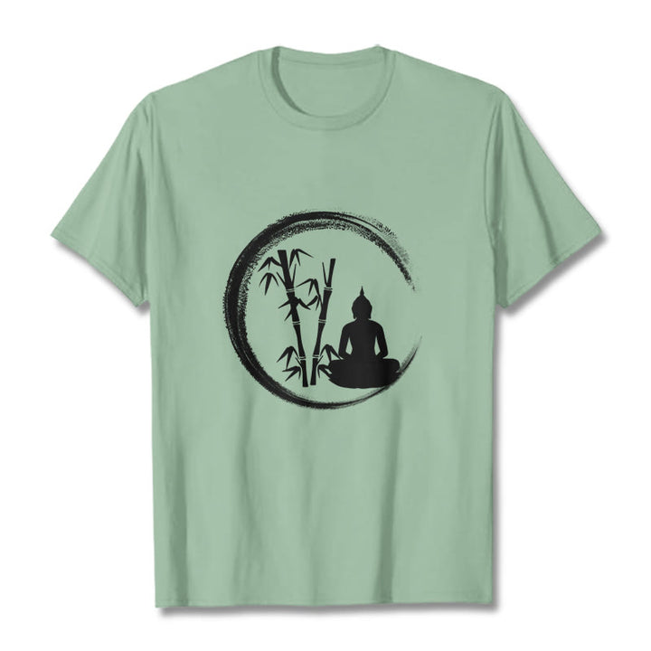 Camiseta con estatua de Buddha Stones Zen de Buda sentado y meditación de bambú - Verde pálido - 2XL - image 14