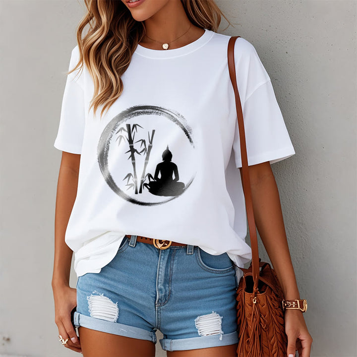 Camiseta con estatua de Buddha Stones Zen de Buda sentado y meditación de bambú - image 6