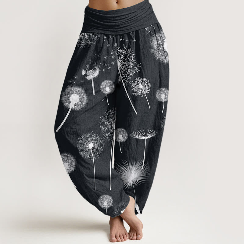 Pantalones harén con cintura elástica para mujer, con estampado de diente de león y Buddha Stones - Negro - US22，UK/AU26，EU54 (6XL) - image 1