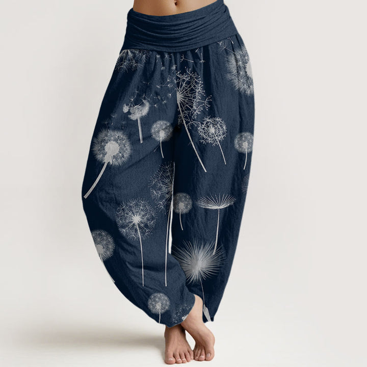 Pantalones harén con cintura elástica para mujer, con estampado de diente de león y Buddha Stones - Azul medianoche - US22，UK/AU26，EU54 (6XL) - image 4