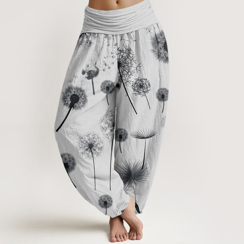 Pantalones harén con cintura elástica para mujer, con estampado de diente de león y Buddha Stones - Humo blanco - US22，UK/AU26，EU54 (6XL) - image 7