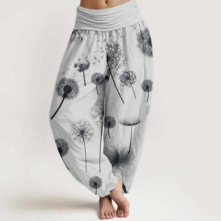 Pantalones harén con cintura elástica para mujer, con estampado de diente de león y Buddha Stones - Humo blanco - US22，UK/AU26，EU54 (6XL) - image 7