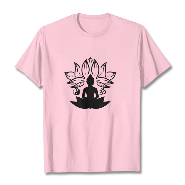 Camiseta con Buddha Stones, Om, Yin Yang, estatua de Buda sentado en loto, meditación - Rosa claro - 2XL - image 13