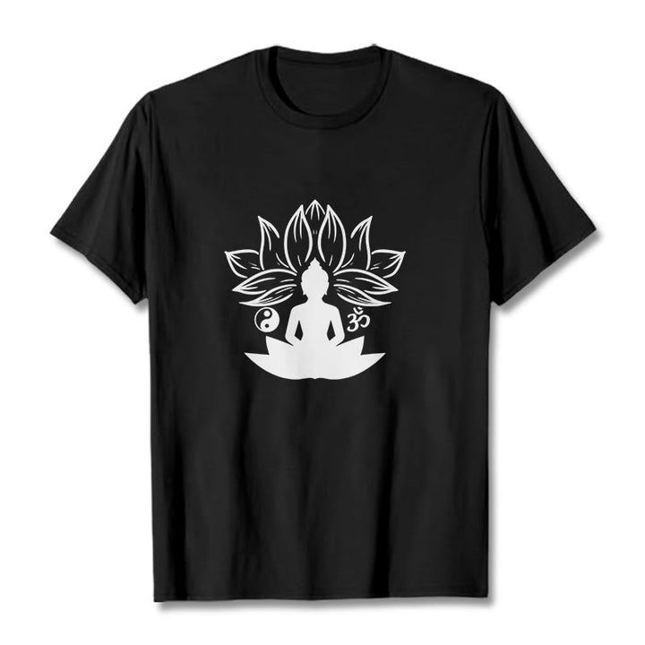 Camiseta con Buddha Stones, Om, Yin Yang, estatua de Buda sentado en loto, meditación - Negro - 2XL - image 5