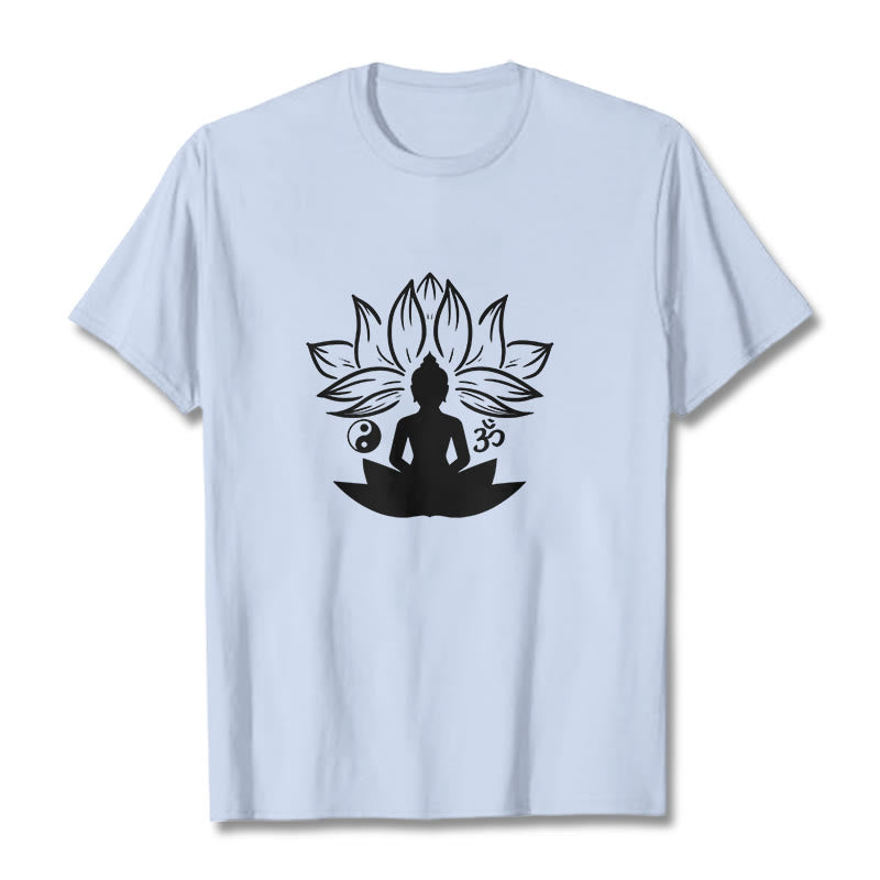 Camiseta con Buddha Stones, Om, Yin Yang, estatua de Buda sentado en loto, meditación - Cian claro - 2XL - image 19