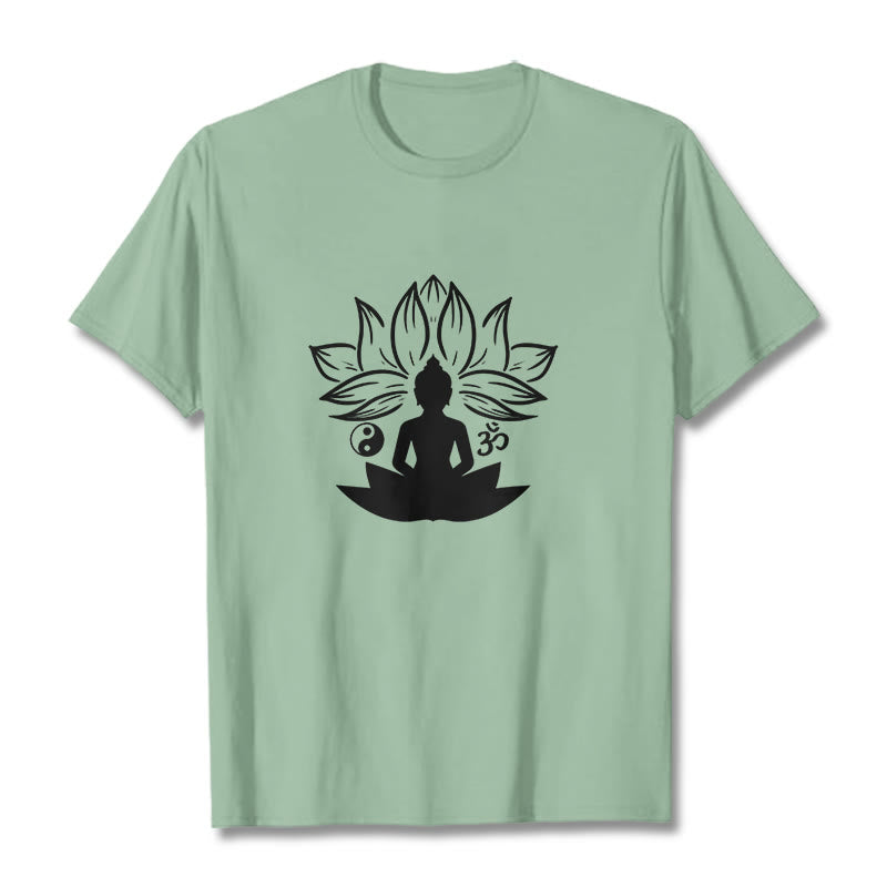 Camiseta con Buddha Stones, Om, Yin Yang, estatua de Buda sentado en loto, meditación - Verde pálido - 2XL - image 15
