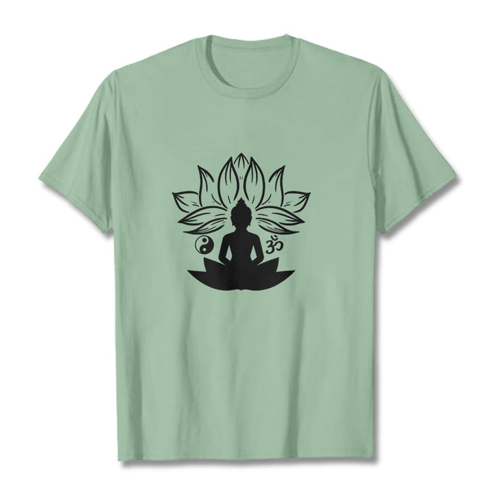Camiseta con Buddha Stones, Om, Yin Yang, estatua de Buda sentado en loto, meditación - Verde pálido - 2XL - image 15