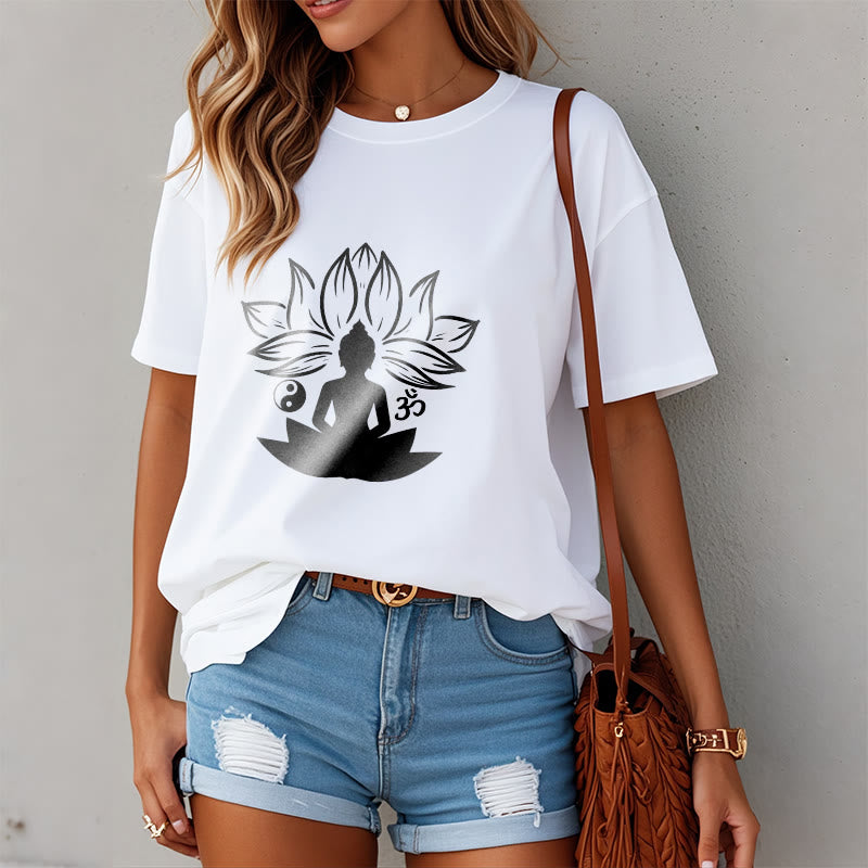 Camiseta con Buddha Stones, Om, Yin Yang, estatua de Buda sentado en loto, meditación - image 3