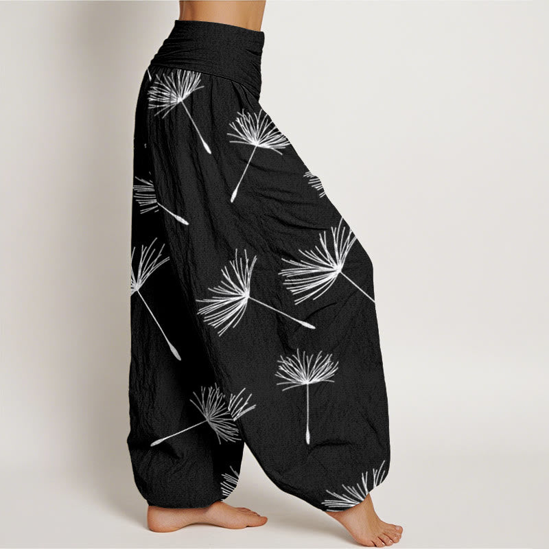Pantalones harén de cintura elástica para mujer con estampado de semillas de diente de león y Buddha Stones - image 3