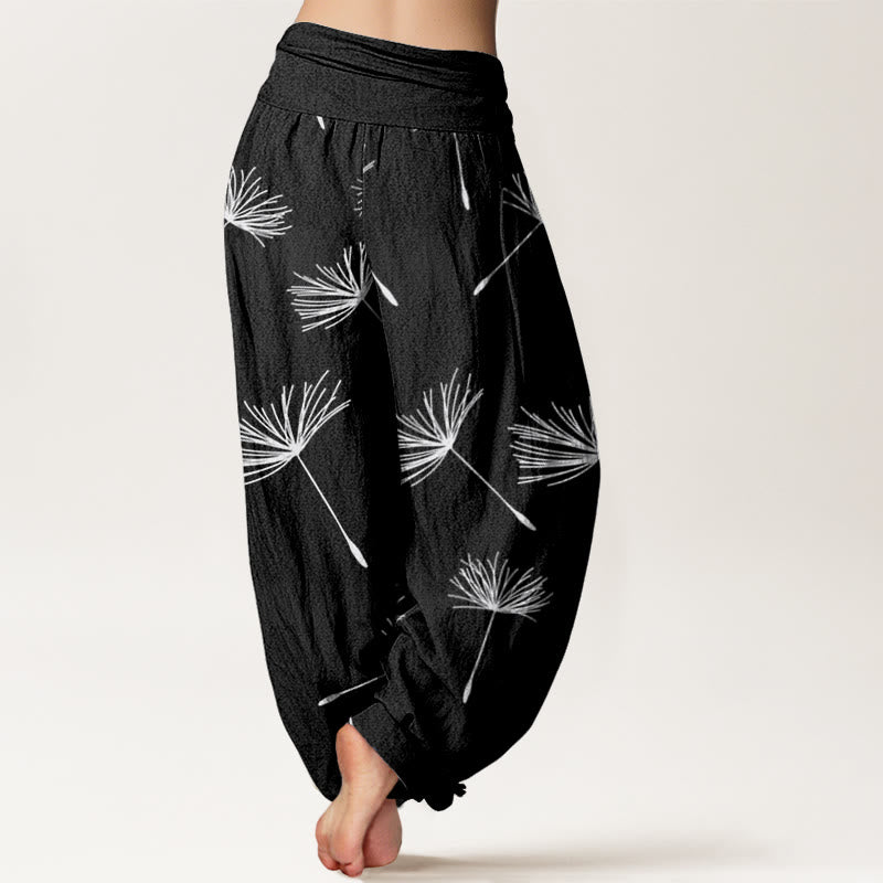 Pantalones harén de cintura elástica para mujer con estampado de semillas de diente de león y Buddha Stones - image 2