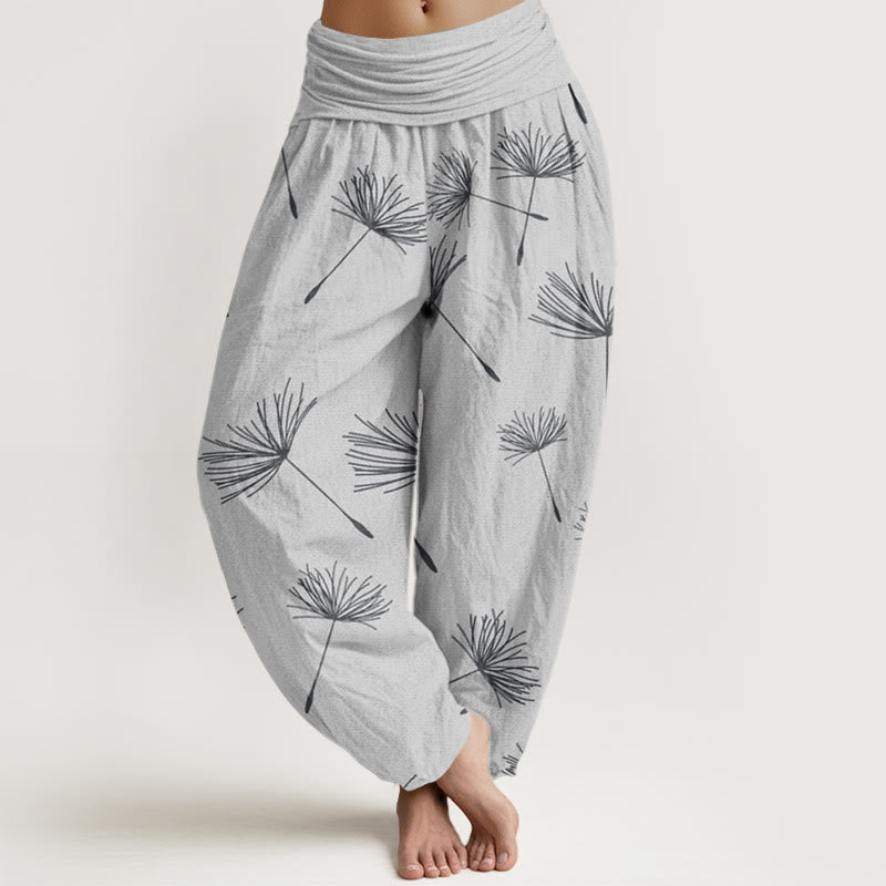 Pantalones harén de cintura elástica para mujer con estampado de semillas de diente de león y Buddha Stones - Gainsboro - US22，UK/AU26，EU54 (6XL) - image 5