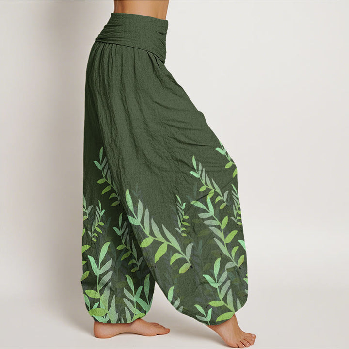Pantalones harén de cintura elástica para mujer con estampado de hojas y Buddha Stones - image 6