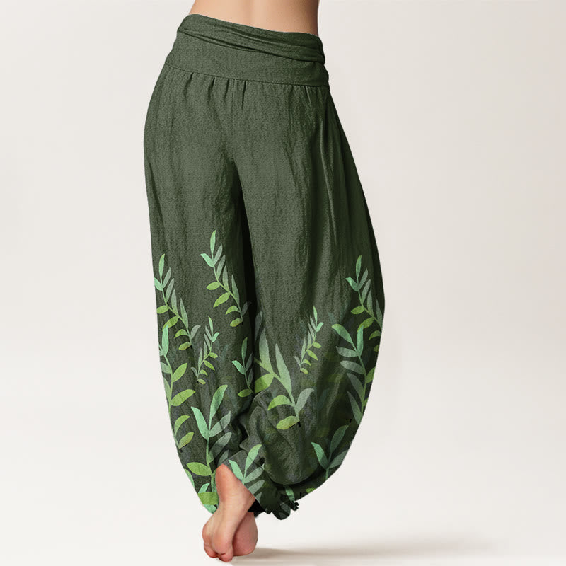 Pantalones harén de cintura elástica para mujer con estampado de hojas y Buddha Stones - image 5