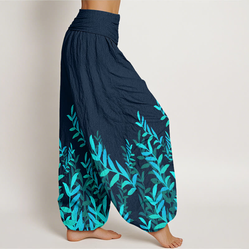 Pantalones harén de cintura elástica para mujer con estampado de hojas y Buddha Stones - image 9