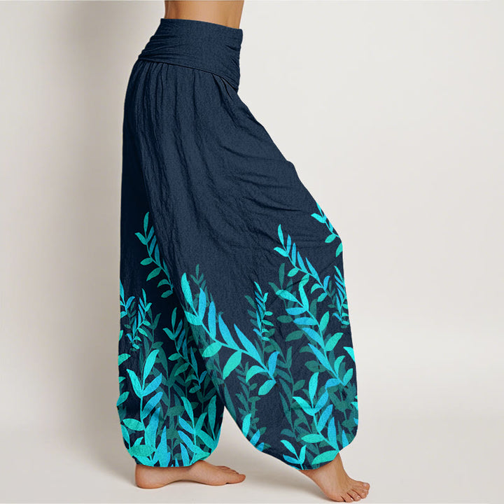 Pantalones harén de cintura elástica para mujer con estampado de hojas y Buddha Stones - image 9