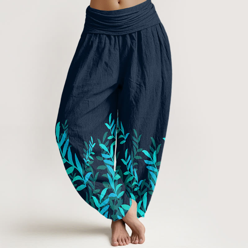Pantalones harén de cintura elástica para mujer con estampado de hojas y Buddha Stones - Gris pizarra oscuro - US22，UK/AU26，EU54 (6XL) - image 7