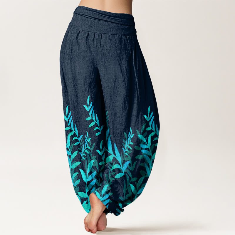 Pantalones harén de cintura elástica para mujer con estampado de hojas y Buddha Stones - image 8