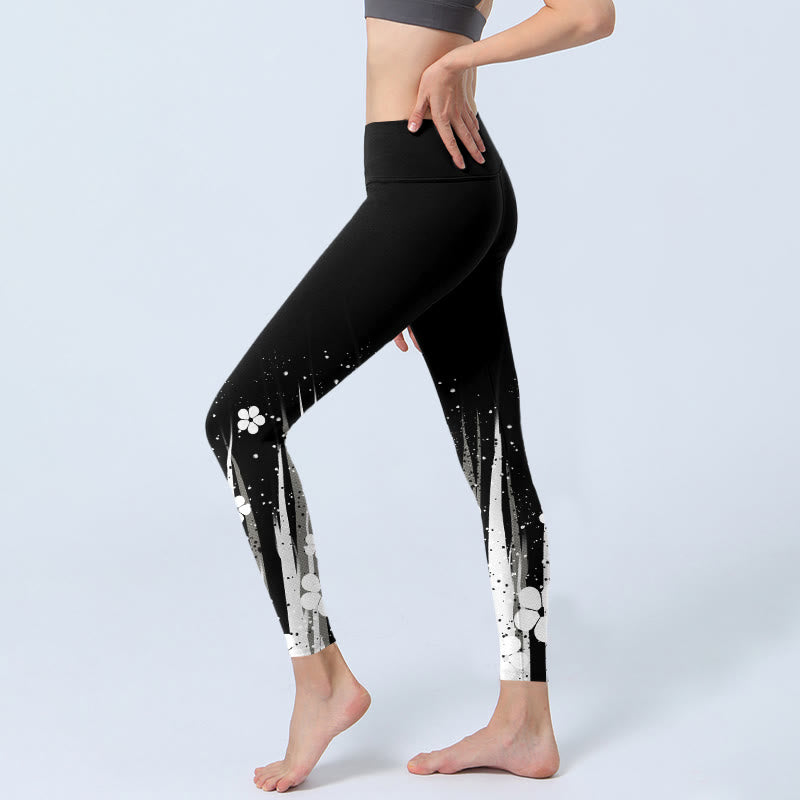 Leggings de yoga para mujer con estampado de plantas acuáticas y flores blancas de Buddha Stones - image 2