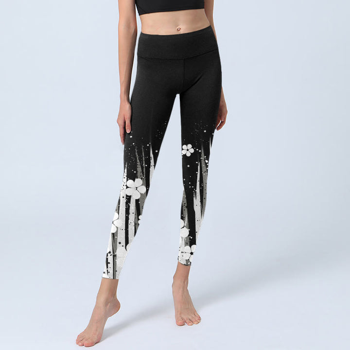 Leggings de yoga para mujer con estampado de plantas acuáticas y flores blancas de Buddha Stones - image 5