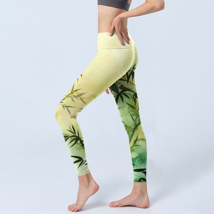 Leggings de yoga para mujer con estampado de Buddha Stones y bambú en flor - image 2