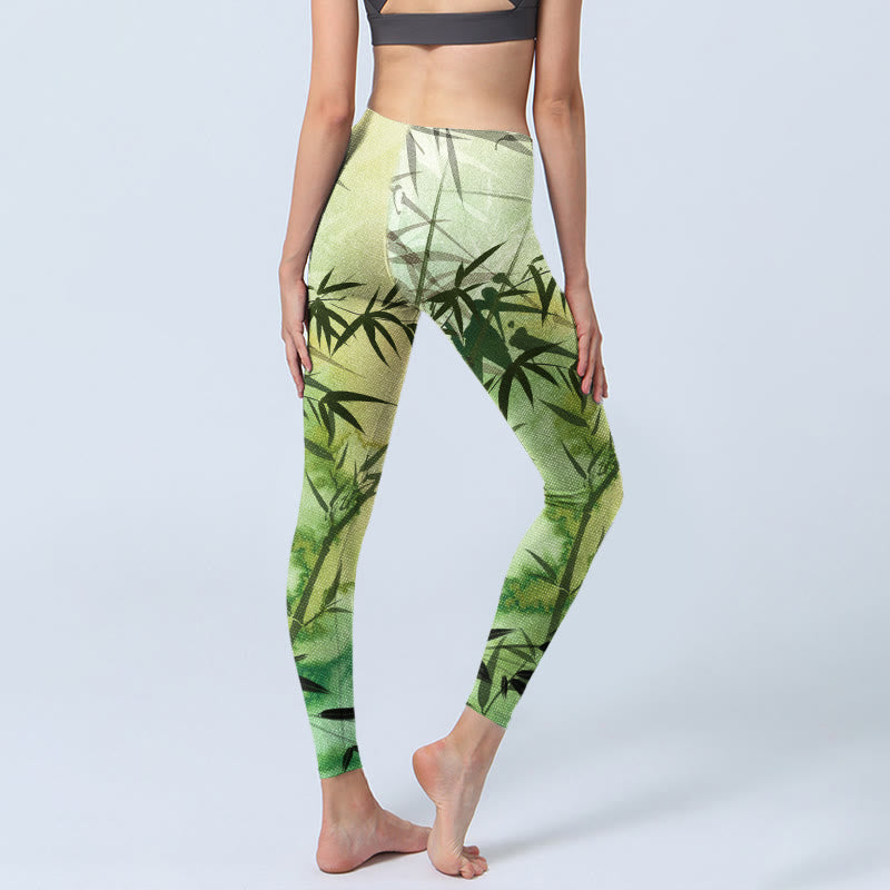 Leggings de yoga para mujer con estampado de Buddha Stones y bambú en flor - image 4