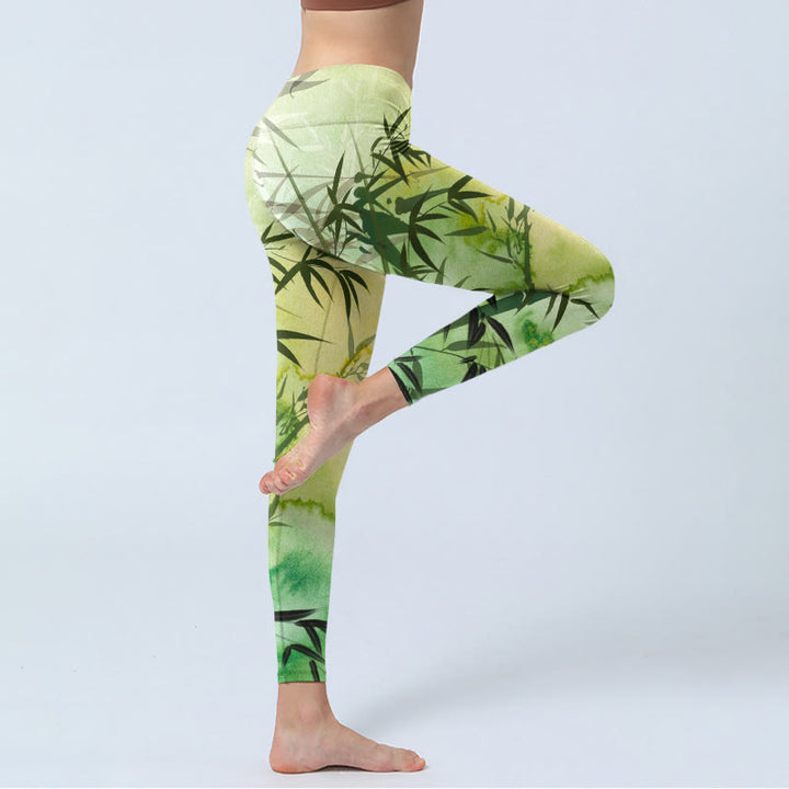 Leggings de yoga para mujer con estampado de Buddha Stones y bambú en flor - image 3