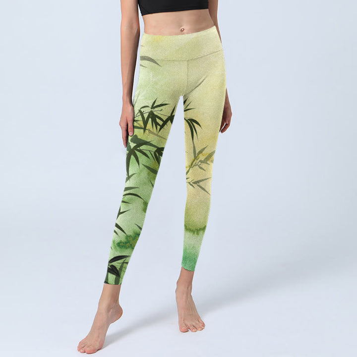 Leggings de yoga para mujer con estampado de Buddha Stones y bambú en flor - image 5