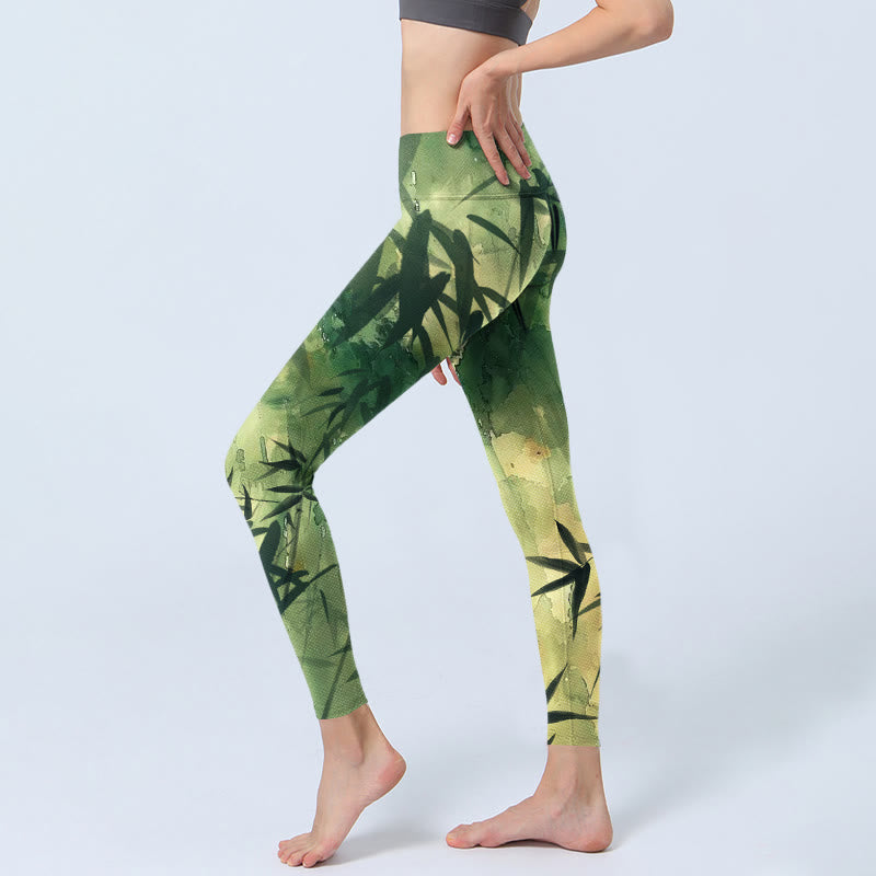 Leggings de yoga para mujer con estampado de bambú y tinta de Buddha Stones - image 2