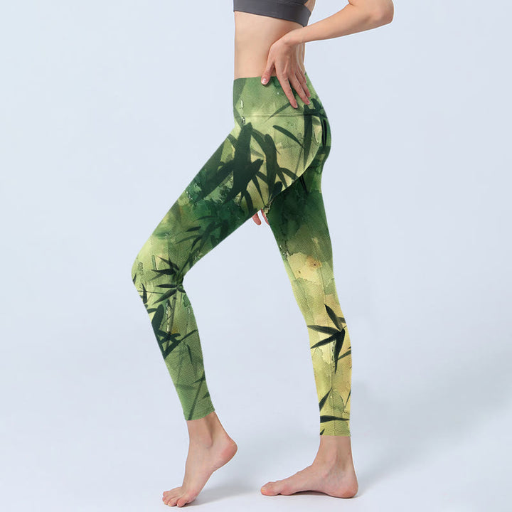 Leggings de yoga para mujer con estampado de bambú y tinta de Buddha Stones - image 2