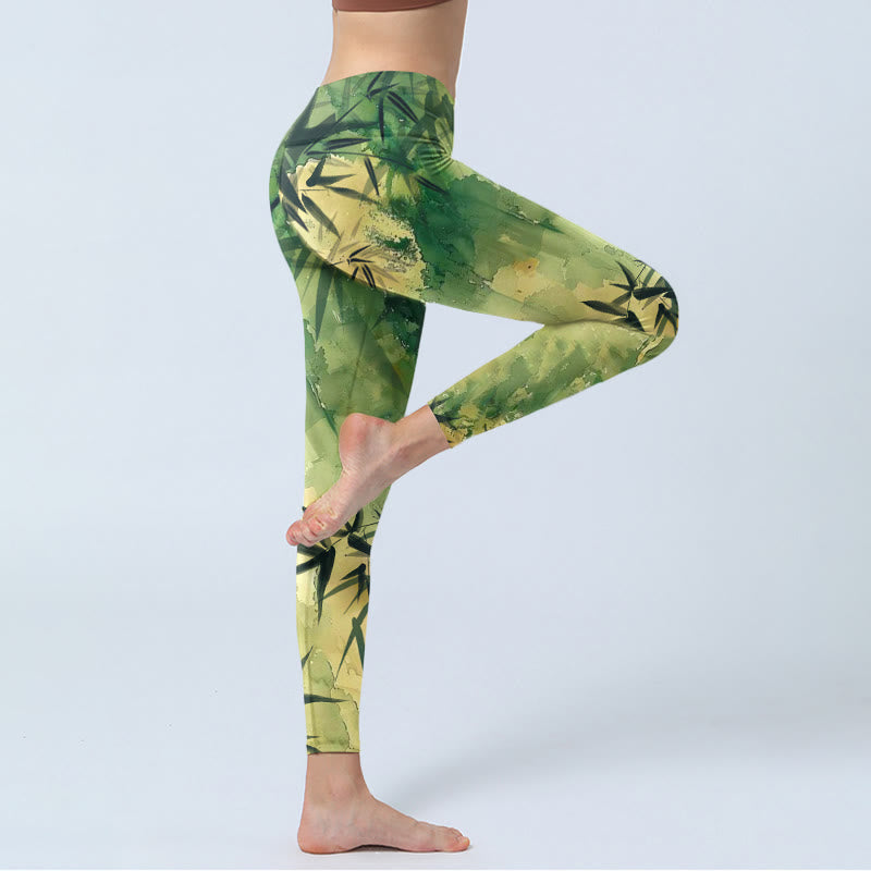 Leggings de yoga para mujer con estampado de bambú y tinta de Buddha Stones - image 3