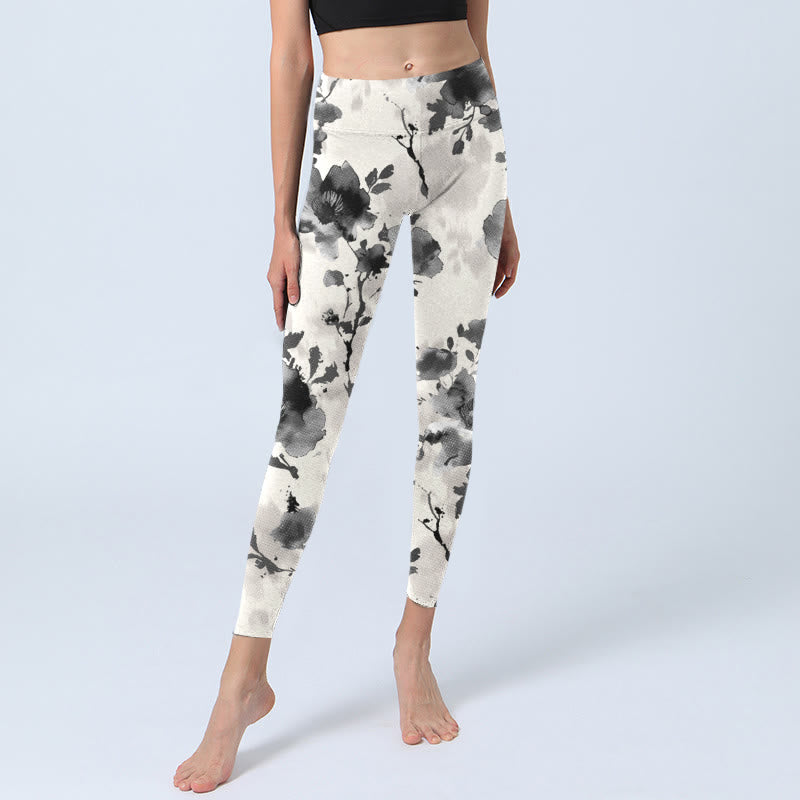 Leggings de yoga para mujer con estampado floral y estilo de pintura con tinta de Buddha Stones - image 5