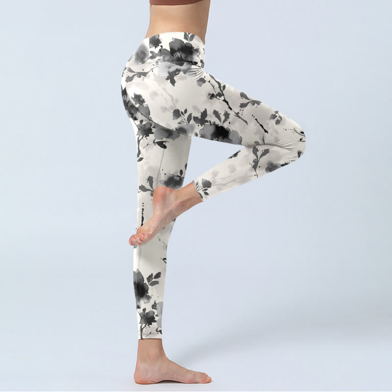 Leggings de yoga para mujer con estampado floral y estilo de pintura con tinta de Buddha Stones - image 3