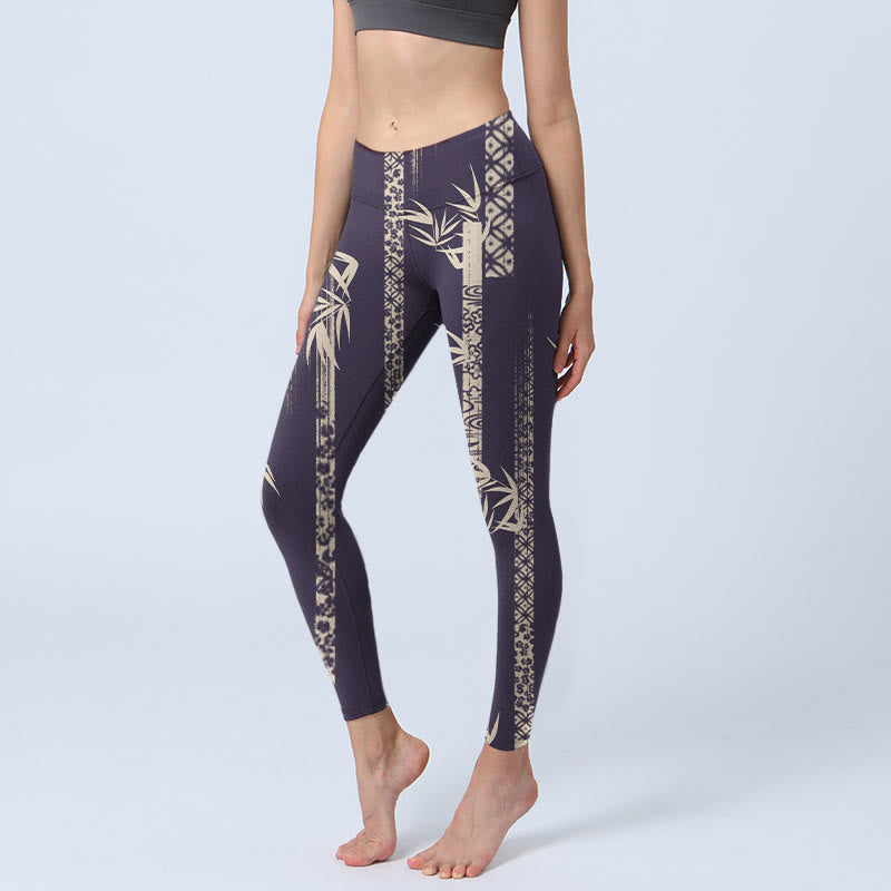 Leggings de yoga para mujer con estampado de ondas de agua y bambú y Buddha Stones - Negro - US18，UK/AU22，EU50 (4XL) - image 0