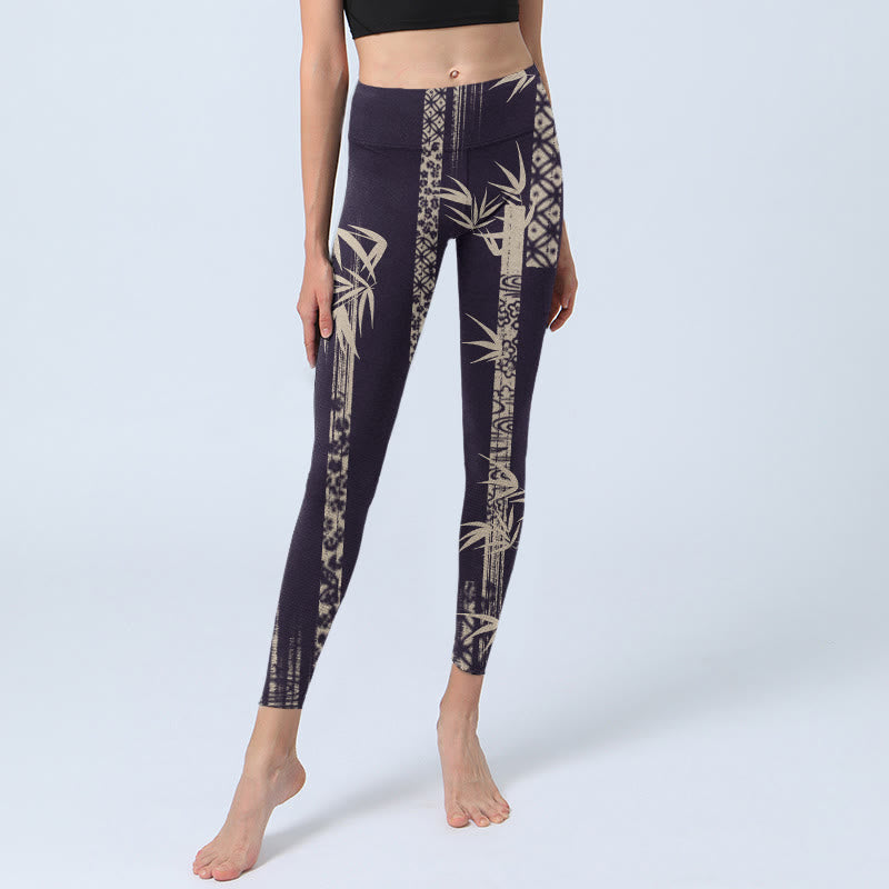 Leggings de yoga para mujer con estampado de ondas de agua y bambú y Buddha Stones - image 5