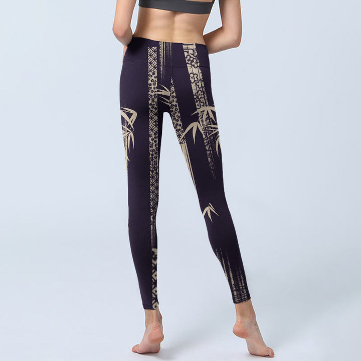 Leggings de yoga para mujer con estampado de ondas de agua y bambú y Buddha Stones - image 6