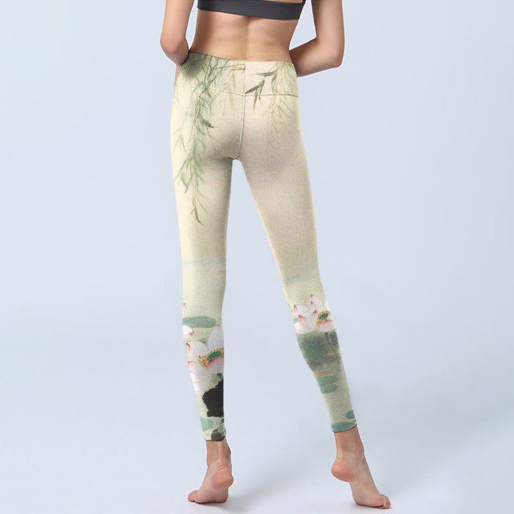 Leggings de yoga para mujer con estampado de Buddha Stones, hojas de sauce y estanque de loto - image 6
