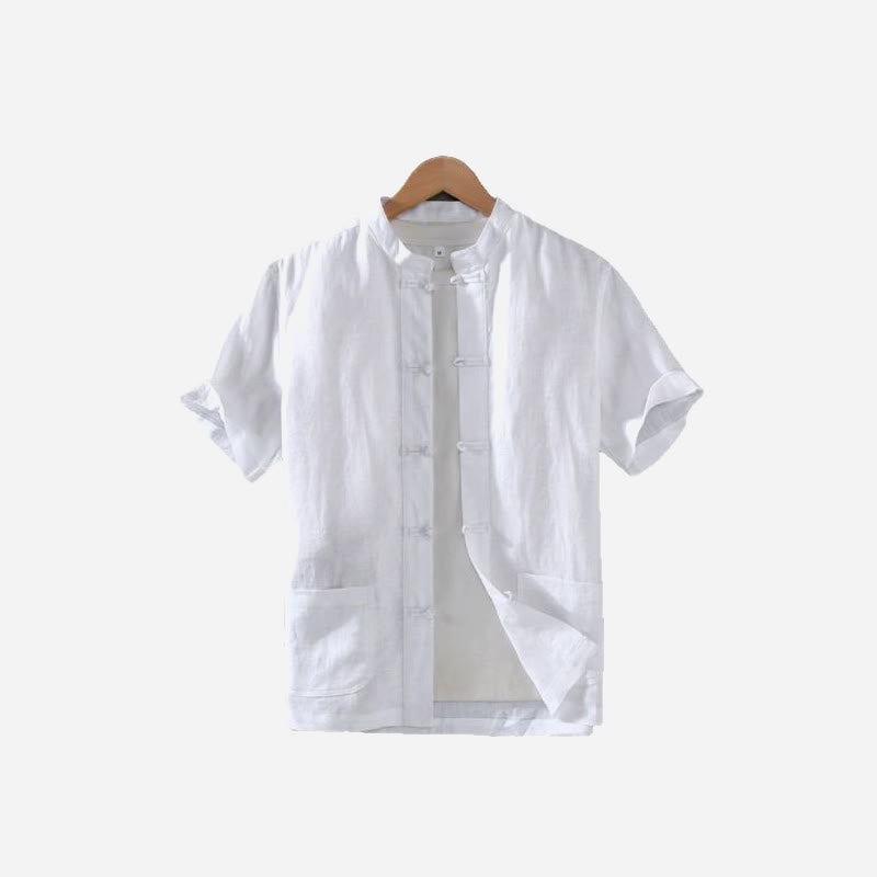 Camisa de lino y algodón para hombre con botones de rana, estilo vintage, con Buddha Stones y bolsillos. - image 11
