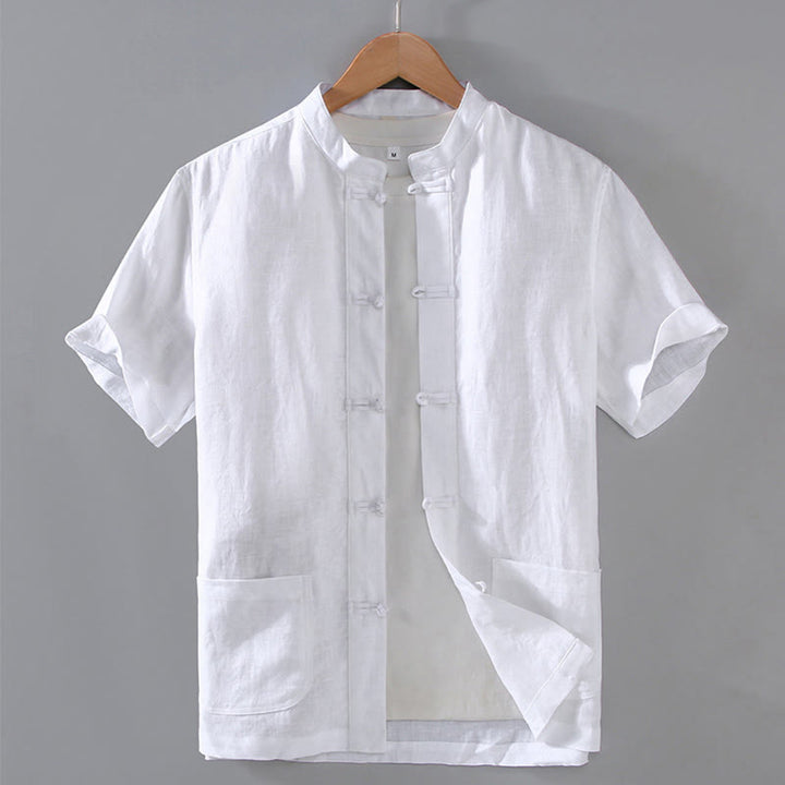 Camisa de lino y algodón para hombre con botones de rana, estilo vintage, con Buddha Stones y bolsillos. - Blanco - US/UK/AU46, EU56 (5XL) - image 10