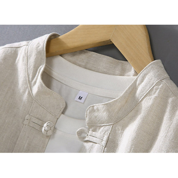 Camisa de lino y algodón para hombre con botones de rana, estilo vintage, con Buddha Stones y bolsillos. - image 3
