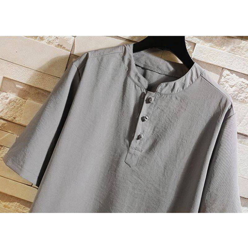 Chaqueta estilo camisa de manga corta para hombre, estilo vintage, informal, de color liso, con estampado de Buddha Stones - image 1
