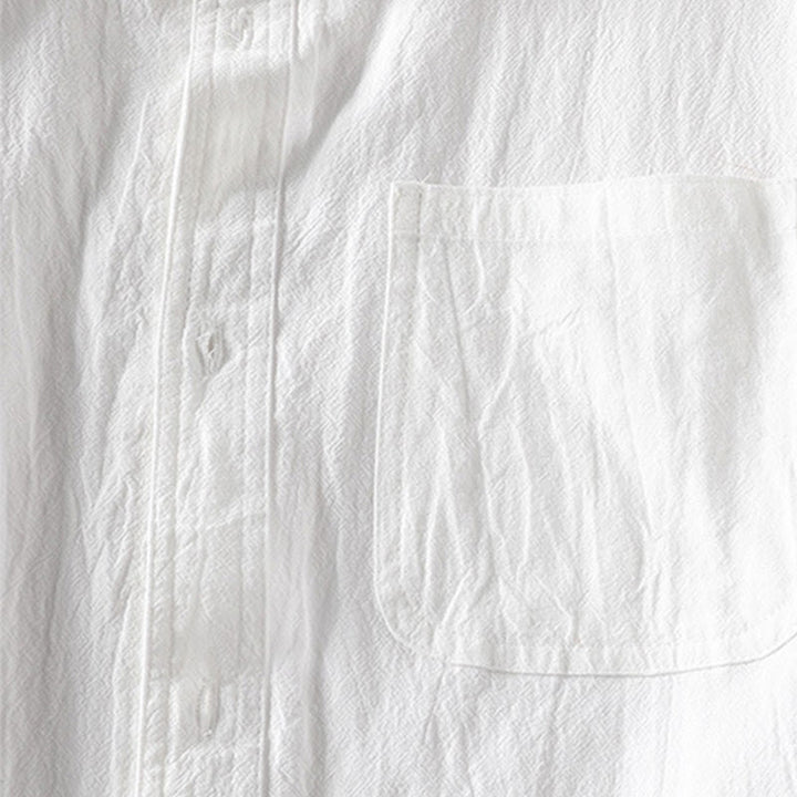 Camisa de lino y algodón para hombre, estilo vintage, informal, lisa, de botonadura sencilla, con mangas tres cuartos y bolsillo, de Buddha Stones