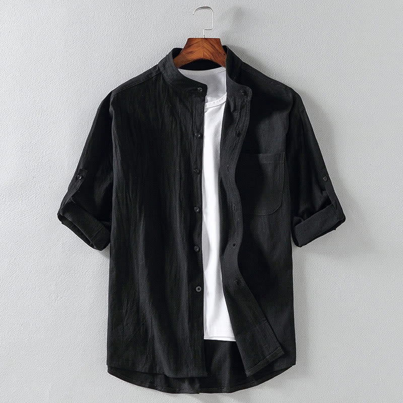 Camisa de hombre de manga tres cuartos, estilo casual vintage, con estampado de Buddha Stones y un solo botón. - Negro - US/UK/AU46, EU56 (5XL) - image 15