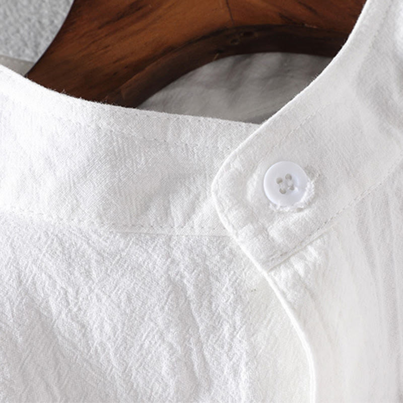 Camisa de lino y algodón para hombre, estilo vintage, informal, lisa, de botonadura sencilla, con mangas tres cuartos y bolsillo, de Buddha Stones