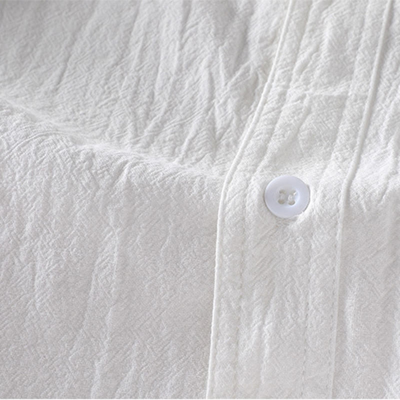 Camisa de lino y algodón para hombre, estilo vintage, informal, lisa, de botonadura sencilla, con mangas tres cuartos y bolsillo, de Buddha Stones