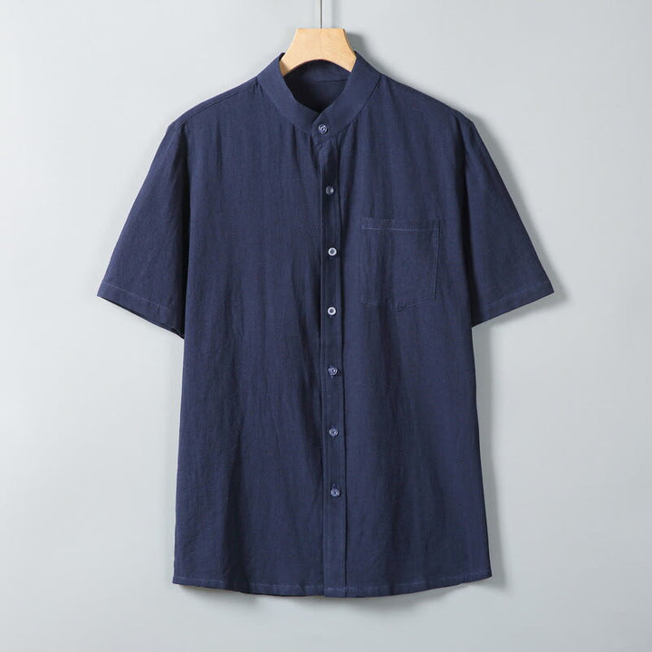Camisa de lino y algodón de manga corta para hombre, con estampado diario de Buddha Stones, color liso, con botonadura sencilla y bolsillos - Marina de guerra - US/UK/AU46, EU56 (5XL) - image 15