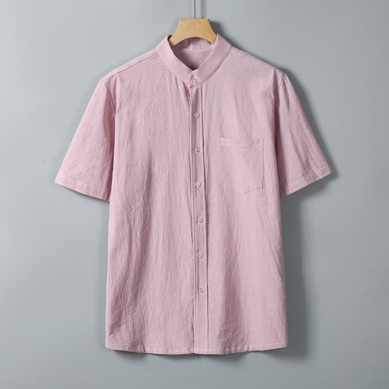Camisa de lino y algodón de manga corta para hombre, con estampado diario de Buddha Stones, color liso, con botonadura sencilla y bolsillos - Rosa - US/UK/AU46, EU56 (5XL) - image 10