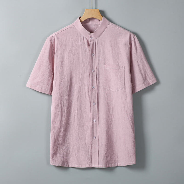 Camisa de lino y algodón de manga corta para hombre, con estampado diario de Buddha Stones, color liso, con botonadura sencilla y bolsillos - Rosa - US/UK/AU46, EU56 (5XL) - image 10